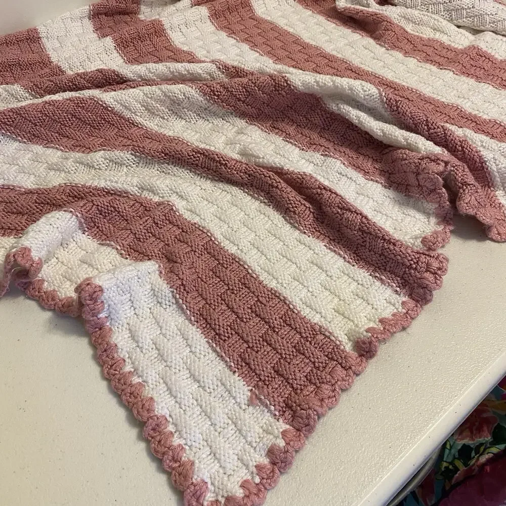 Vintage Chenille Waffle Knit Cozy Throw Blanket for Couch 59x38” Hand Knitted